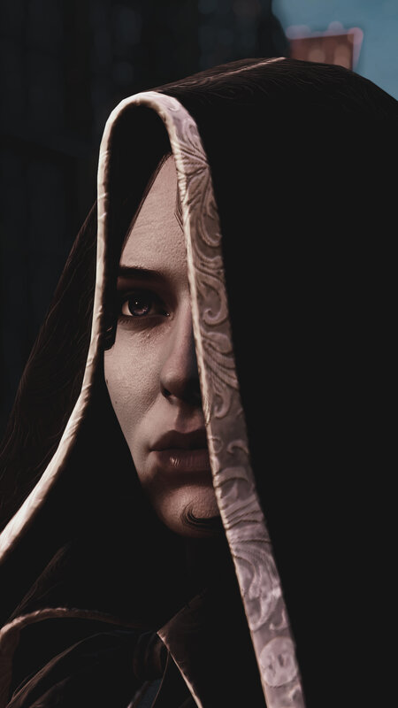 Woman in Hooded Cloak — Black, Dramatic, Night, 3d Render