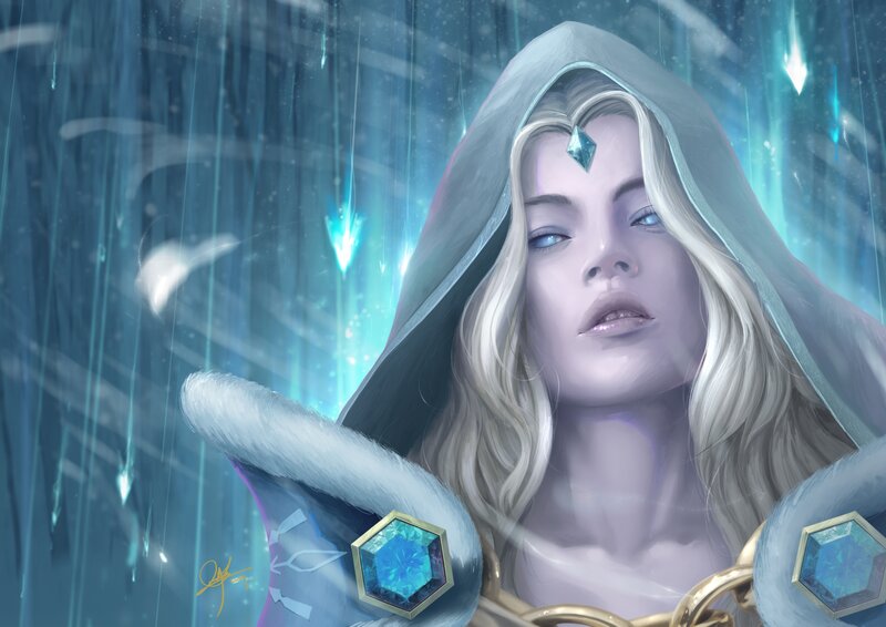 Woman in Hooded Cloak — Blue, Dramatic, Winter, Digital Art, Hood