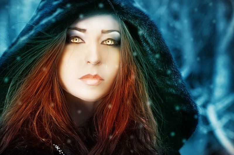 Woman in Hooded Cloak — Blue, Dramatic, Winter