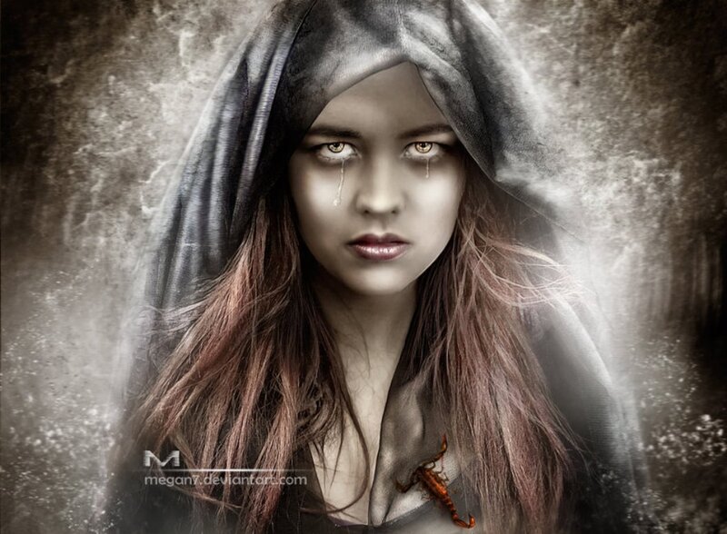Woman in Hooded Cloak — Gray, Dramatic