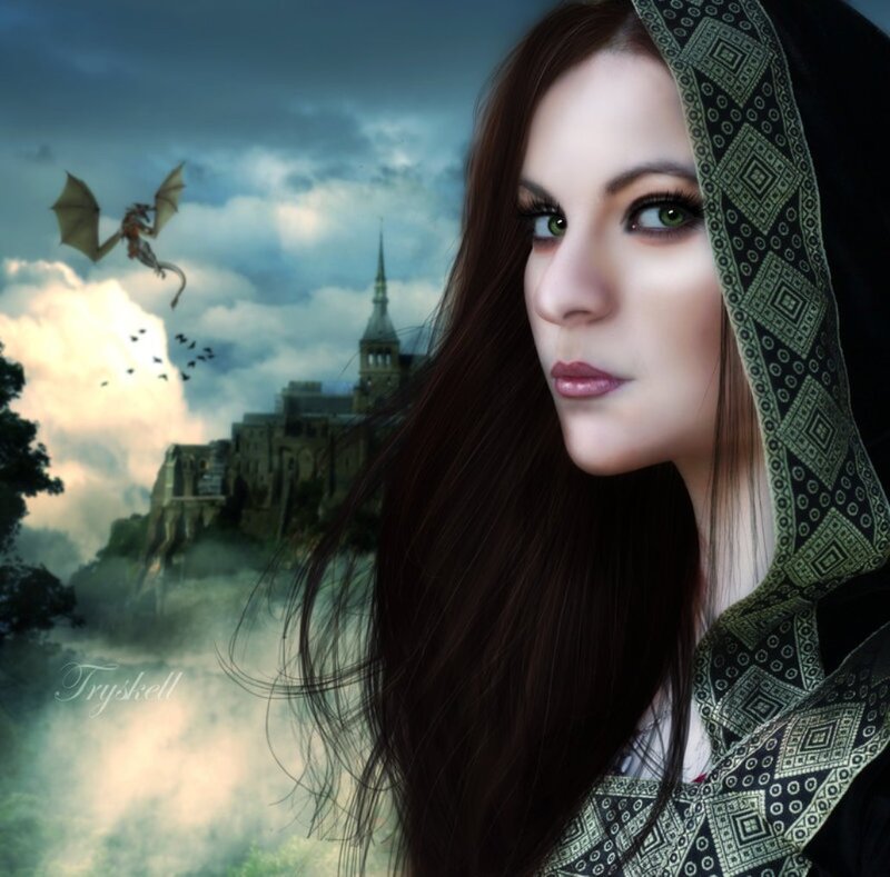 Woman in Hooded Cloak — Green, Dramatic