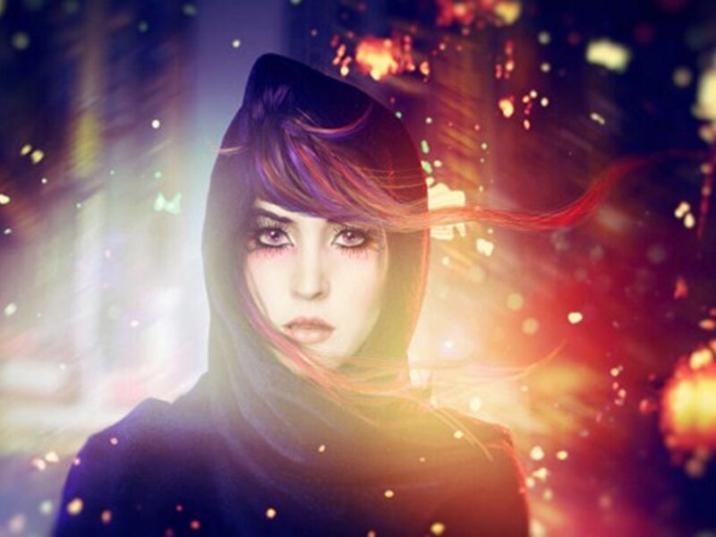 Woman in Hooded Cloak — Purple, Dramatic, Night