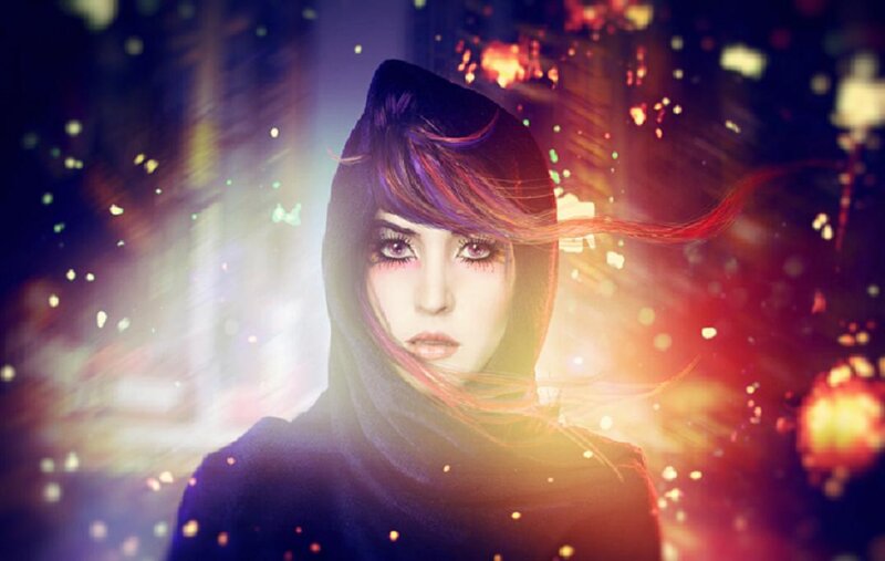 Woman in Hooded Cloak — Purple, Dramatic