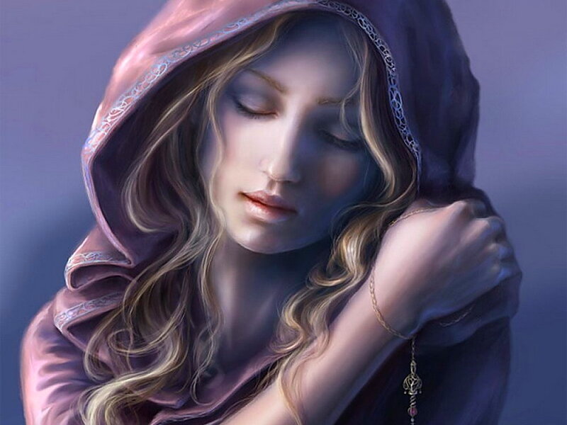 Woman in Hooded Cloak — Purple, Serene