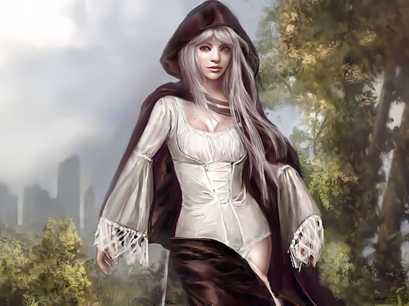 Woman in Hooded Cloak — White