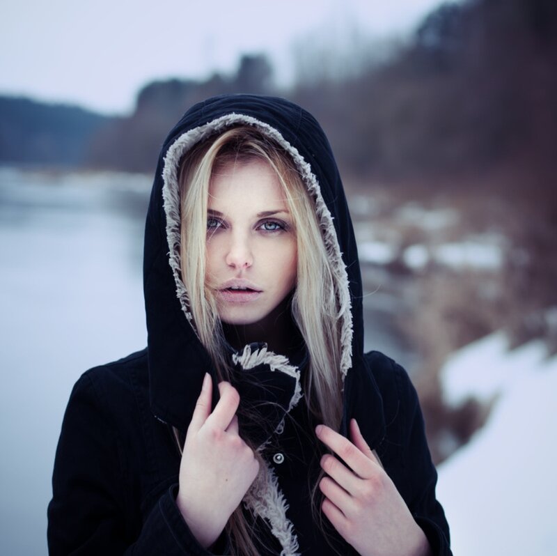 Woman in Hooded Jacket — Black, Cold