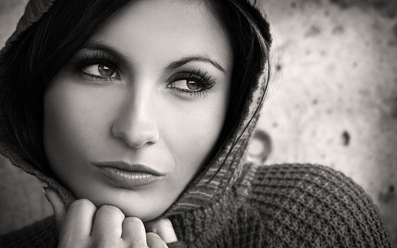 Woman in Hooded Sweater — Black