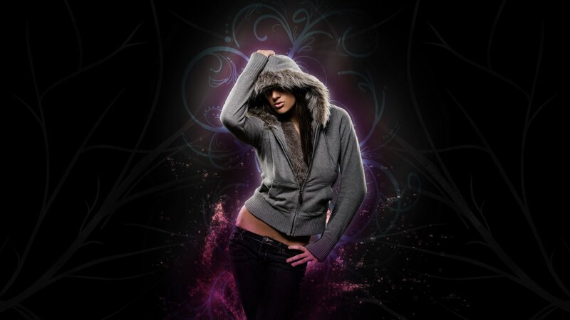 woman in hoodie with glowing background