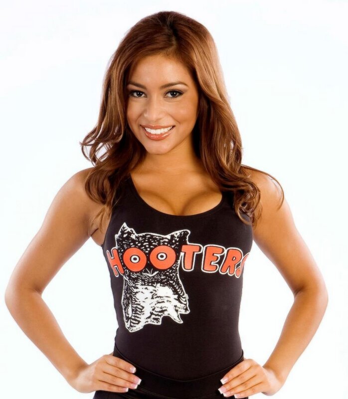 Woman in Hooters tank top