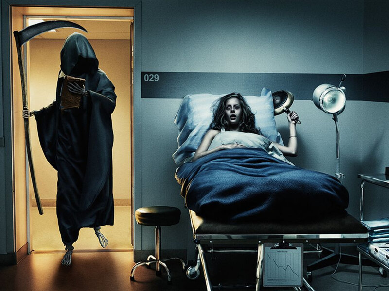 Woman in Hospital Bed — Blue