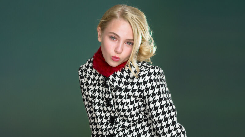 Woman in Houndstooth Coat — Black, Neutral