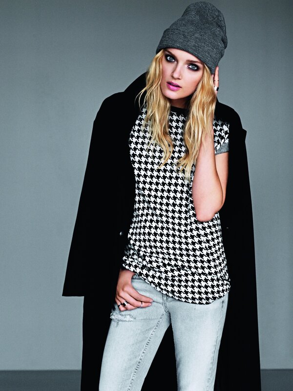 woman in houndstooth top