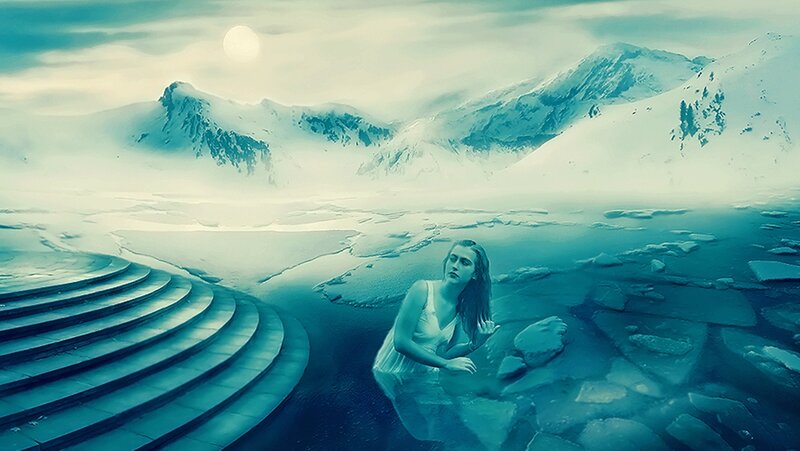 Woman in Icy Water — Blue