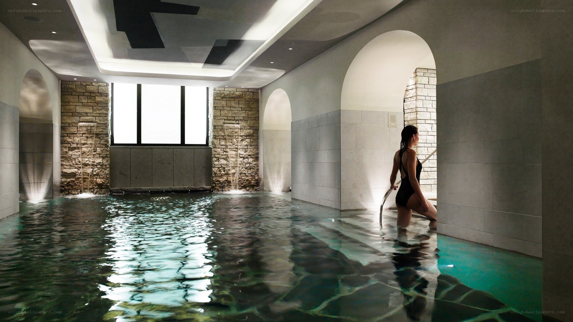 woman in indoor pool