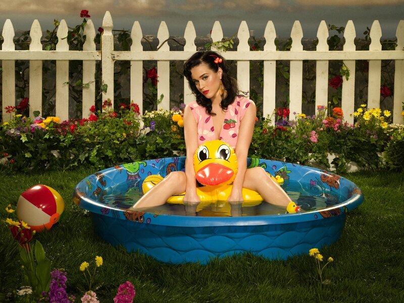 Woman in Inflatable Pool — Blue, Playful, Afternoon, Photograph, Inflatable Duck