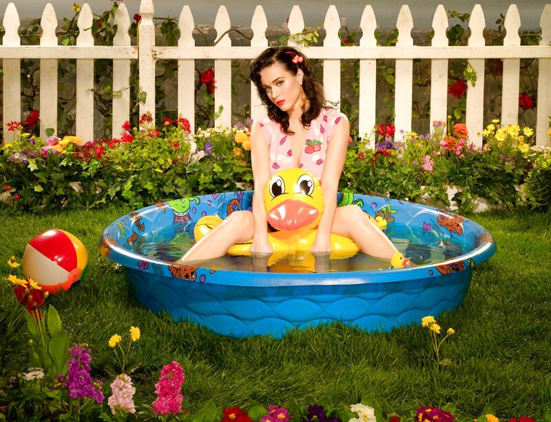 Woman in Inflatable Pool — Blue, Playful