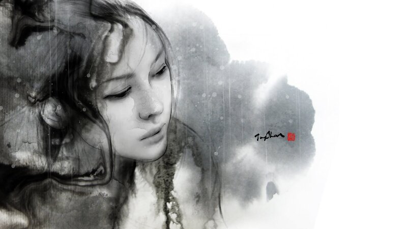 woman in ink wash style