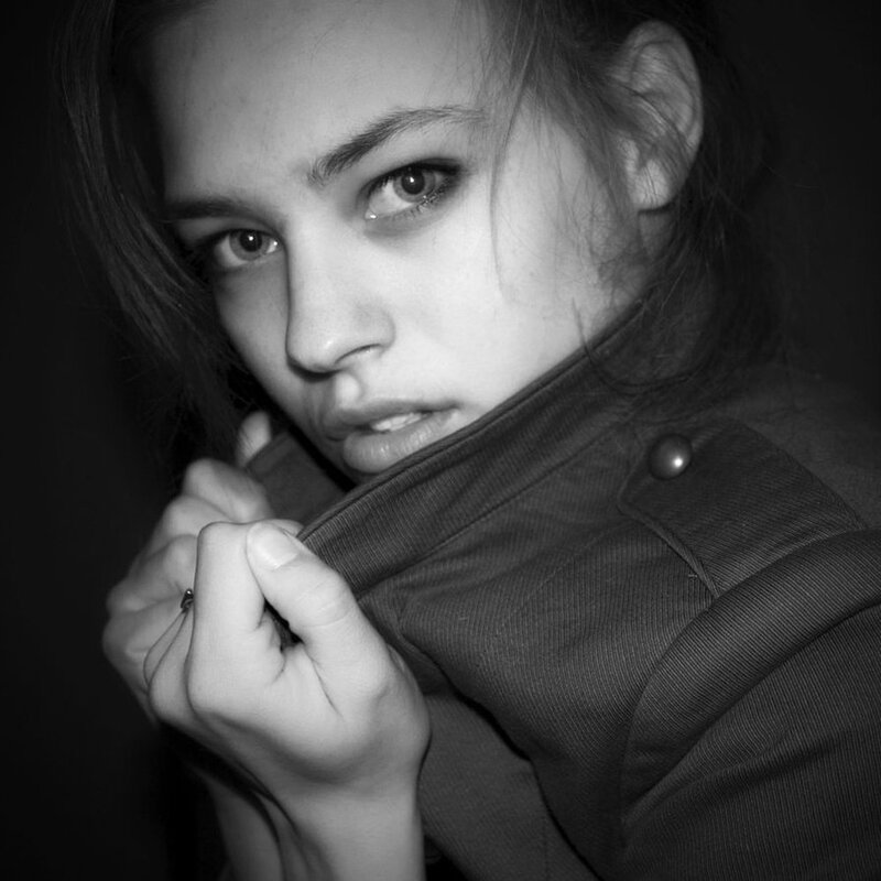 Woman in Jacket — Black, Dramatic, Photograph, Hand