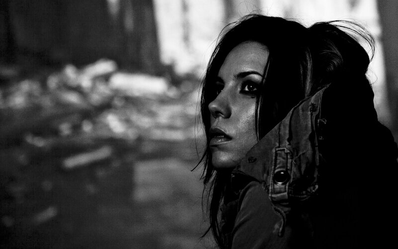 Woman in Jacket — Black, Dramatic, Photograph
