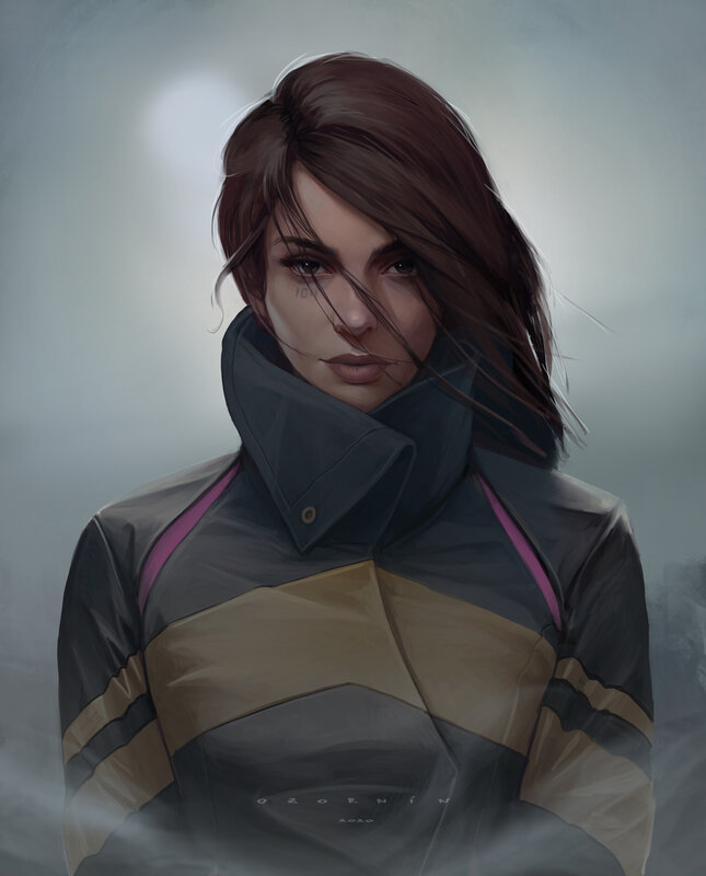 Woman in Jacket — Gray, Dramatic