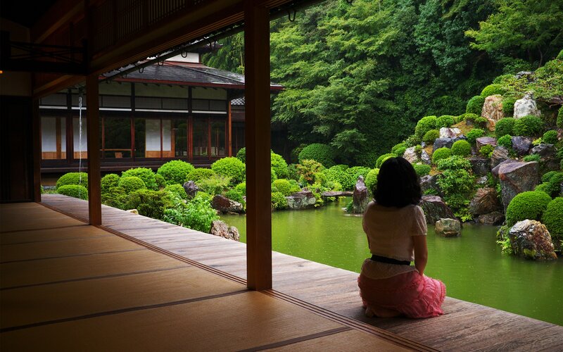 Woman in Japanese garden