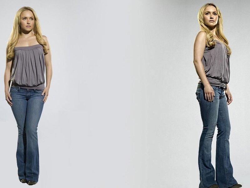 Woman in Jeans — Blue, Neutral, Photograph, Tank Top, Studio Background