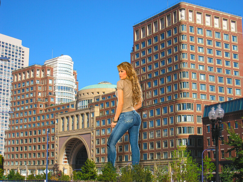woman in jeans on city street