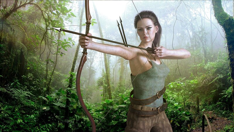 Woman in Jungle with Bow — Green