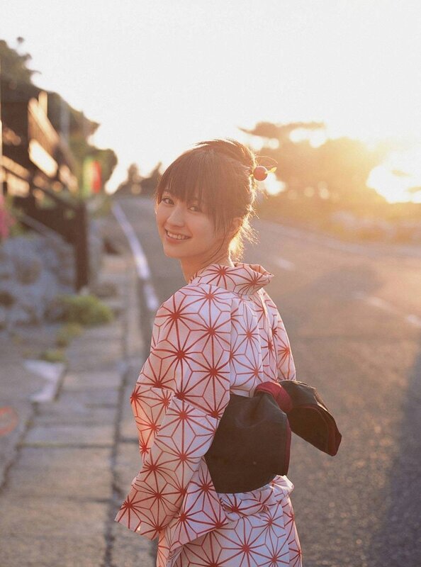 woman in kimono at sunset