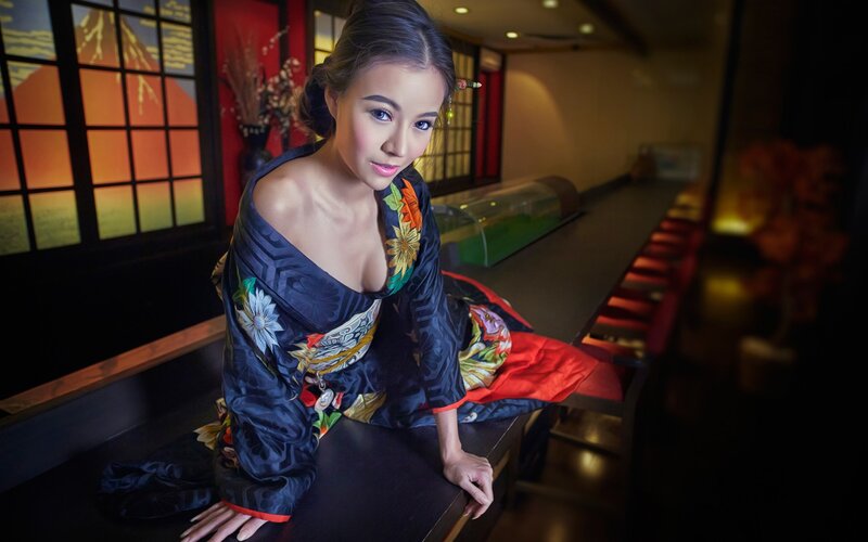 Woman in Kimono — Black, Dramatic, Night