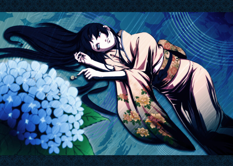 Woman in Kimono — Blue, Dramatic, Night