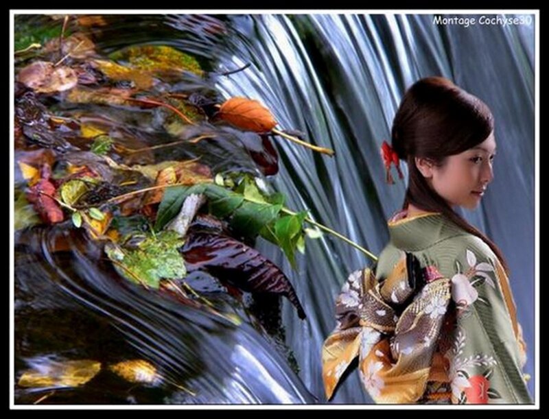 Woman in Kimono by Stream — Green