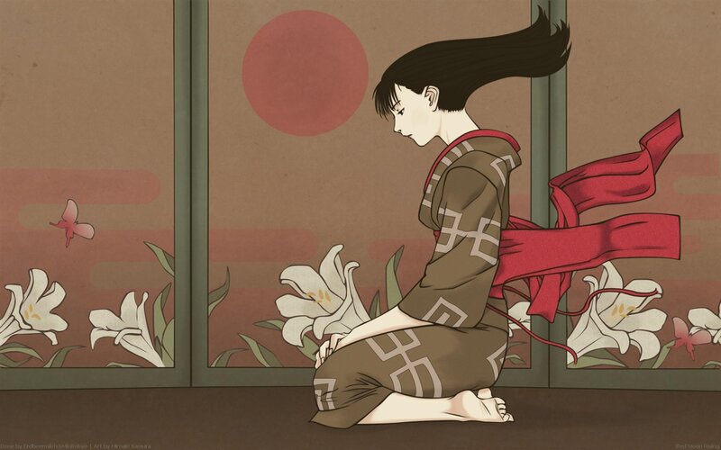 woman in kimono by window