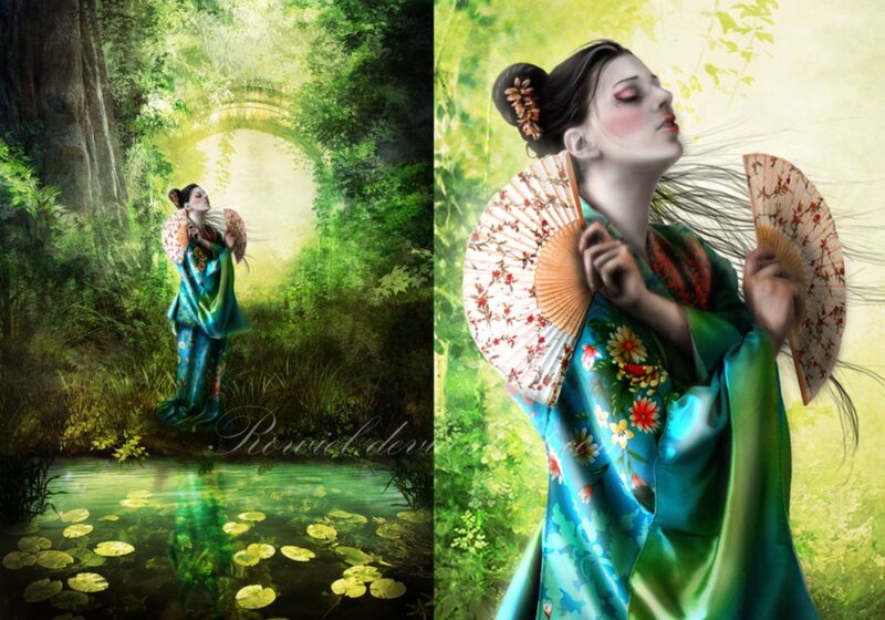 Woman in Kimono — Green