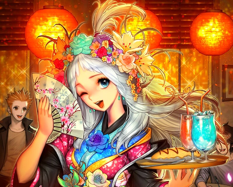 Woman in Kimono Holding Tray