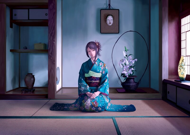 woman in kimono in traditional room