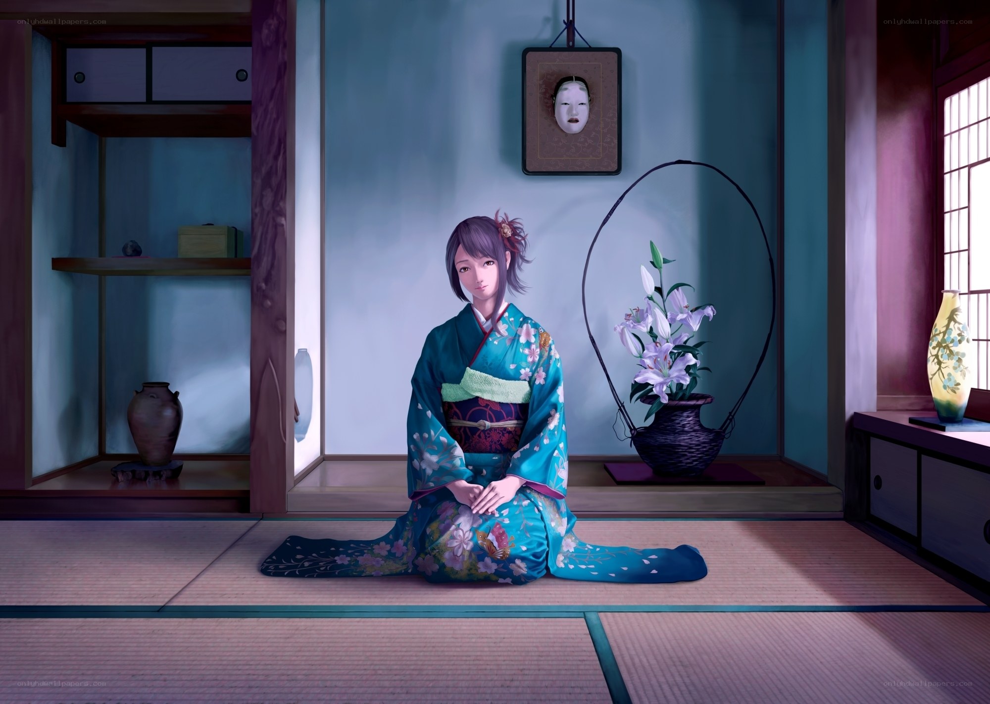 woman in kimono in traditional room