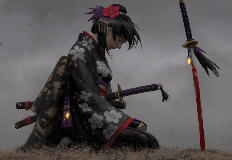 Woman in Kimono Kneeling