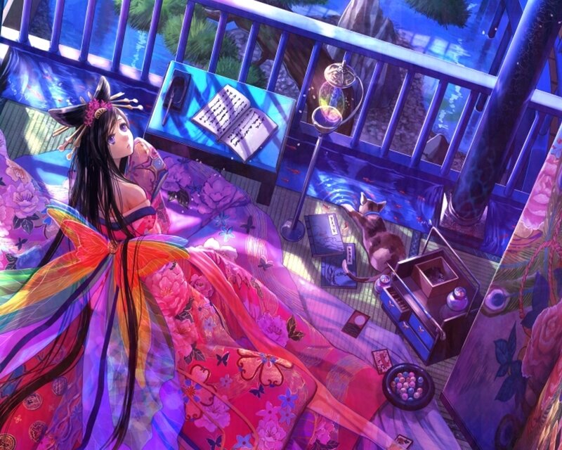 Woman in Kimono on Balcony