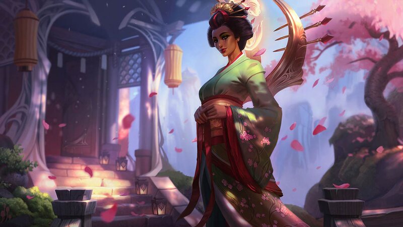 Woman in Kimono — Pink, Serene, Spring, Digital Art, Cherry Blossoms, Lanterns