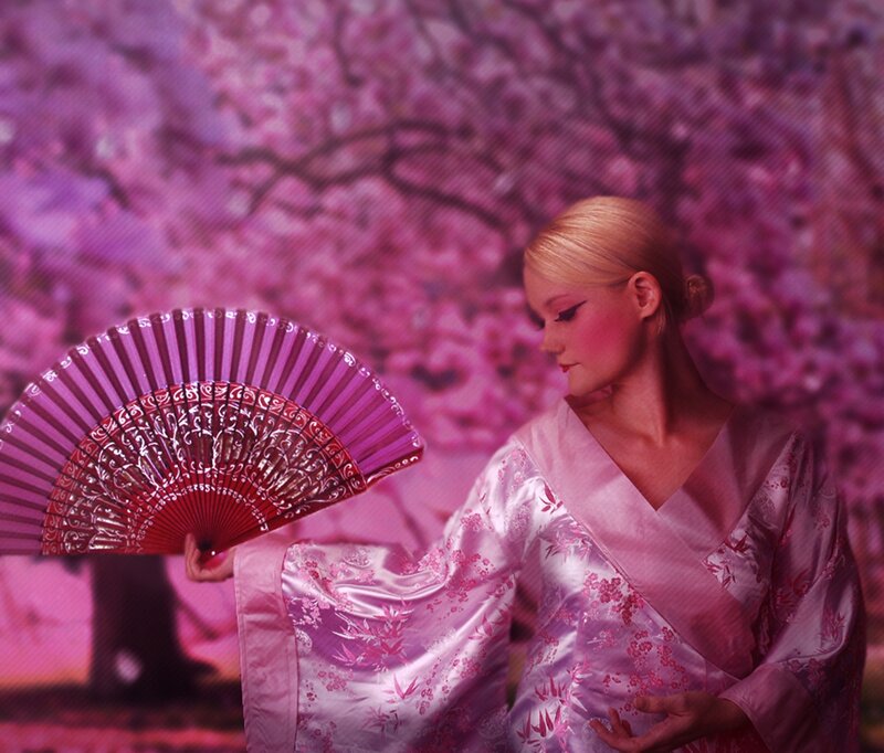 Woman in Kimono — Pink, Serene, Spring, Photograph
