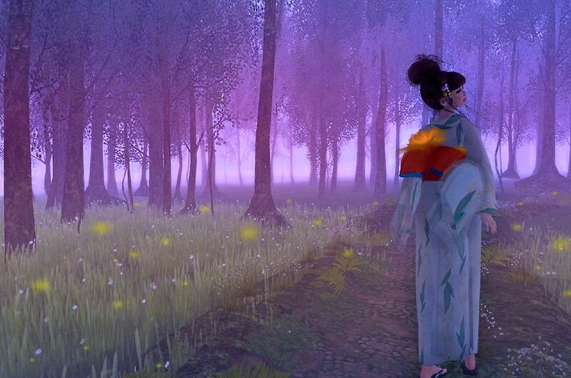 Woman in Kimono — Purple, Serene, Night, Digital Art