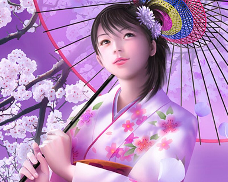 Woman in Kimono — Purple, Serene, Spring