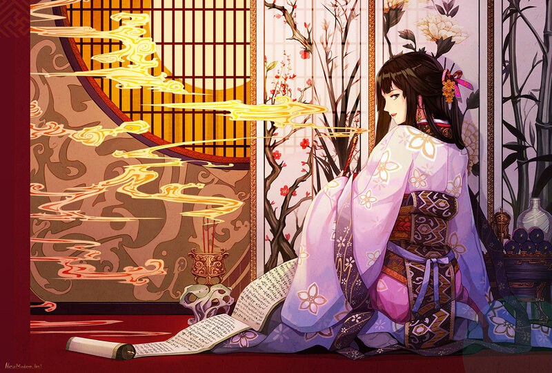 Woman in Kimono — Purple, Serene