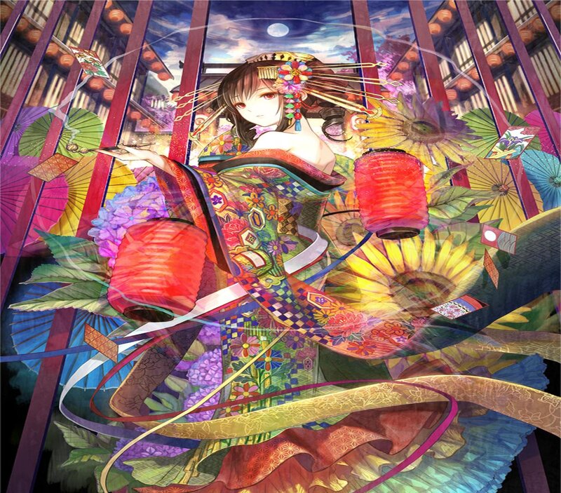 Woman in Kimono — Red, Festive