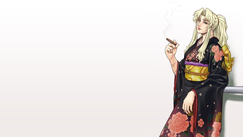 woman in kimono smoking