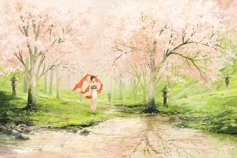 Woman in Kimono Walking — Pink