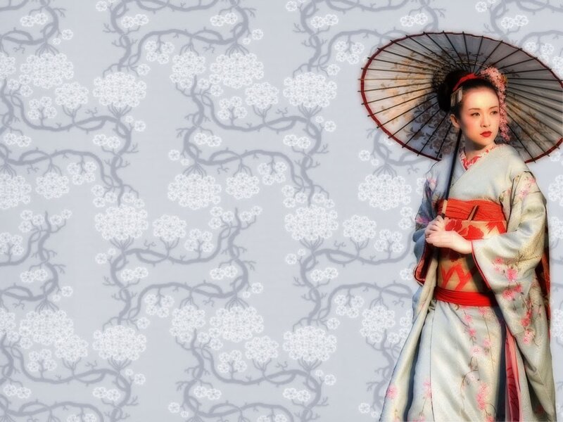 Woman in Kimono — White, Serene, Photograph