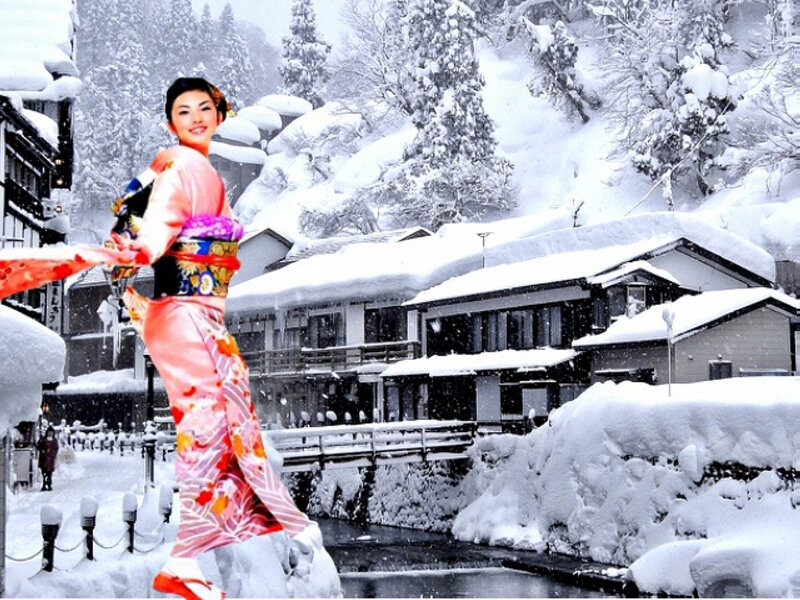 Woman in Kimono — White, Serene