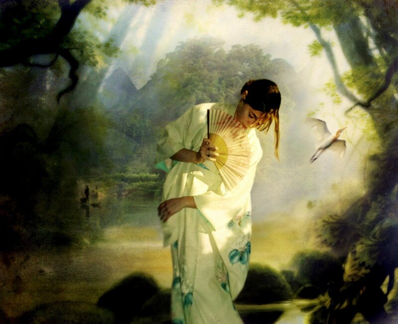 Woman in Kimono — White